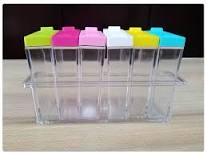 set of 6pcs transparent spice jars with colorful lids